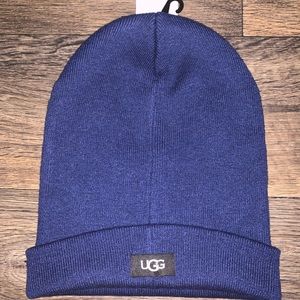 Ugg Men's Wide Cuff Rib Beanie Hat Navy Wool Blend